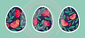 Colorful Easter eggs with folk pattern