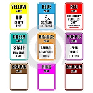 Set of colorful event signs, regarding  various public events organization