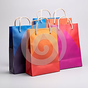 Set of Colorful figures paper bag mock-up isolated on white.