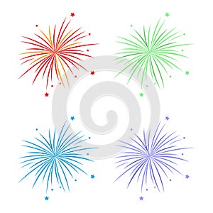 set of colorful fireworks on white background