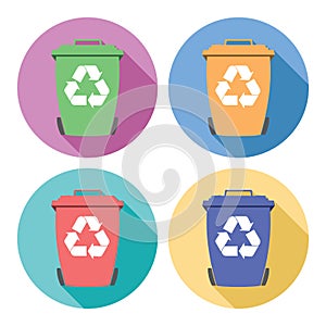 Set of colorful flat recycling wheelie bin icons, vector