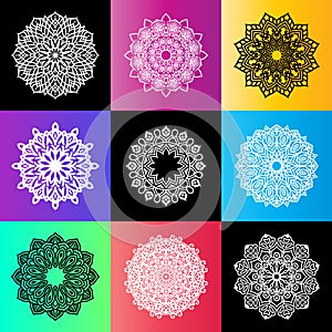 Set Colorful Floral mandala design vector logo icon illustration for print