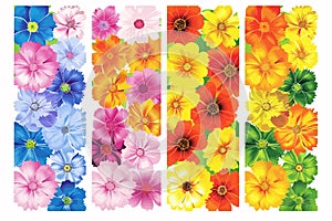 Set of colorful flower wall panels isolated illustration