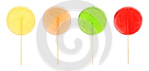 Set of colorful fruit flavored candies on white