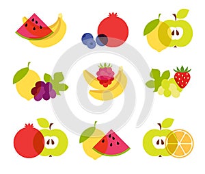Set of colorful fruit icons