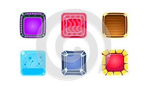 Set of Colorful Game Buttons, Gaming Interface Design Element Cartoon Vector Illustration