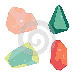 Set of colorful gemstones, cartoon crystals collection. Geometric precious stones in various colors vector illustration