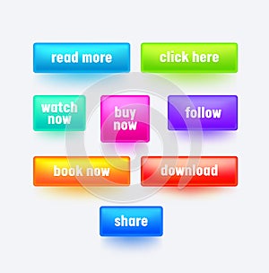 Set of Colorful Gradient Rectangular Buttons for Web Site Interface Design. Read More, Click Here, Watch Buy Book Now