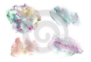 Set of colorful granulate watercolor stains