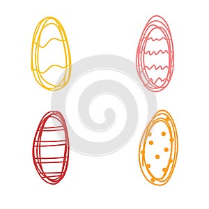 Set of colorful hand drawn Easter eggs with ornament in childish cartoon style. Vector doodle illustration