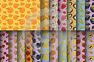 Set of colorful hand drawn fruit patterns