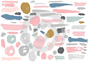 Set of colorful hand drawn grunge elements, geometrical shapes, rings, circles, banners, brush strokes