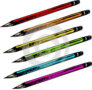 Set of colorful hand drawn pencils