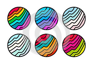 Set of colorful hand drawn wave logotypes in cartoon doodle style