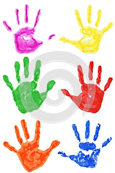Set of colorful hand prints isolated