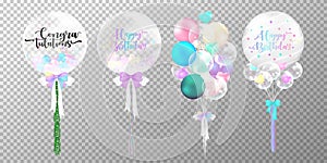 Set of colorful happy birthday balloons on transparent background