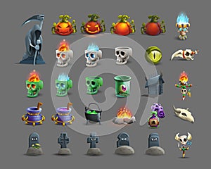 Set of colorful happy halloween icons.