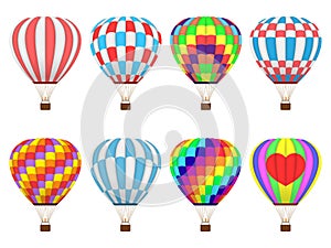 Set of colorful hot air balloons or aerostat, isolated on white background
