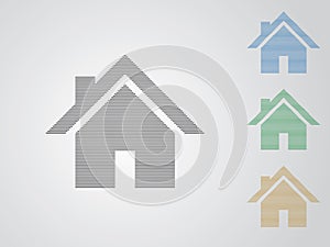 A set of colorful house vector logos for real estate business using straight lines on white background illustration