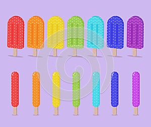 Set of colorful ice-creams on wooden stick. Flat design.