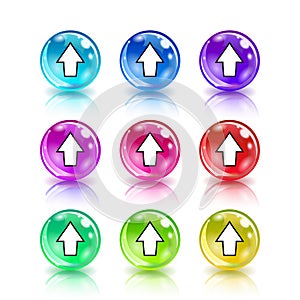 Set of colorful icons with arrows on white background.