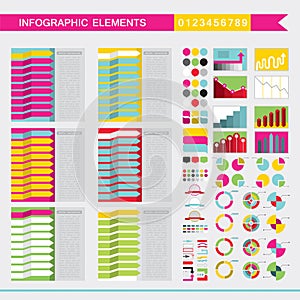 Set of colorful infographic elements charts, graph, diagram, arrows,signs,bars, buttons,borders etc.