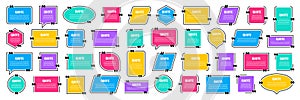 Set of colorful isolated quote frames. Speech bubbles with quotation marks. Blank text box and quotes. Blog post