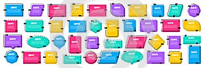 Set of colorful isolated quote frames. Speech bubbles with quotation marks. Blank text box and quotes. Blog post