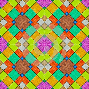 set of colorful kaleidoscope art tile made from color pencil painting on white background