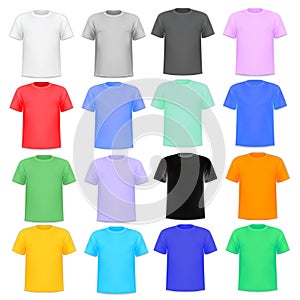 set of colorful knitted shirts on a white