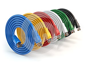 Set of colorful of LAN network connection ethernet cables. Inter