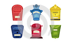 Set of colorful letterboxes. Vector illustration on a white background.