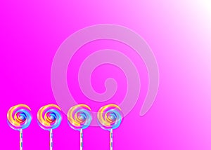 Set of colorful lollipops background, swirl lollipop. Colored sugar candies with white space for text, vector illustration isolate