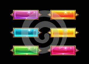 Set colorful long crystal horizontal buttons with golden border.