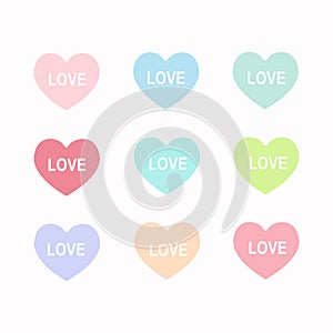 Set of colorful love hearts