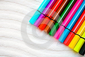 Set of colorful markers on the white background