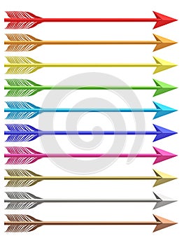 Set of colorful metallic arrows isolated on white