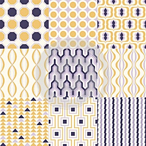 Set of colorful mid century geometric seamless patterns for interior design. photo