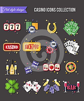 Set of colorful modern gambling icons, casino