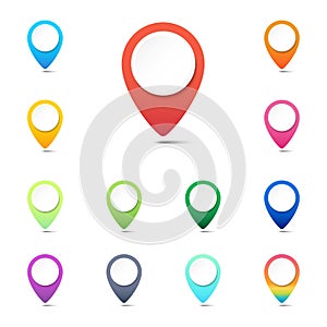 Set of colorful navigation pins, GPS location icons or web button pointers.