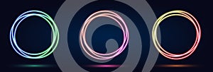 Set of colorful neon vector collection. Circle shape with neon splash lighting on dark background. Abstract background with liquid