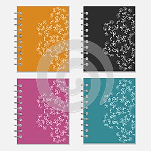 Set of colorful notebook covers with flower design