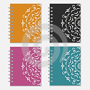 Set of colorful notebook covers with flower design