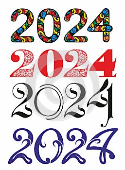Set of colorful number. Greeting and new year 2024 celebration. Vector illustration
