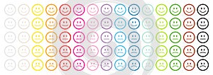 Set Of Colorful Outline Faces Positive And Negative Fifteen Colors