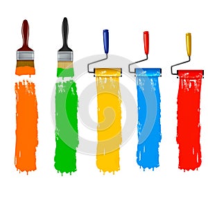 Set of colorful paint roller brushes.