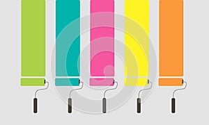 5 set of colorful paint roller brushes. RGB vector illustration.
