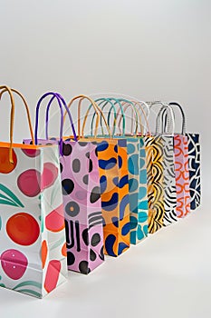 A set of colorful paper bag layouts on a white background