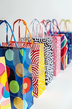 A set of colorful paper bag layouts on a white background photo