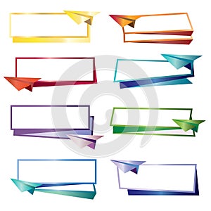 Set of colorful paper planes with banners